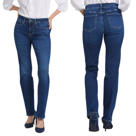 NYDJ Women’s Straight Leg Mid-Rise Stretch Jeans Dark Wash - Size 14 - Picture 1 of 15